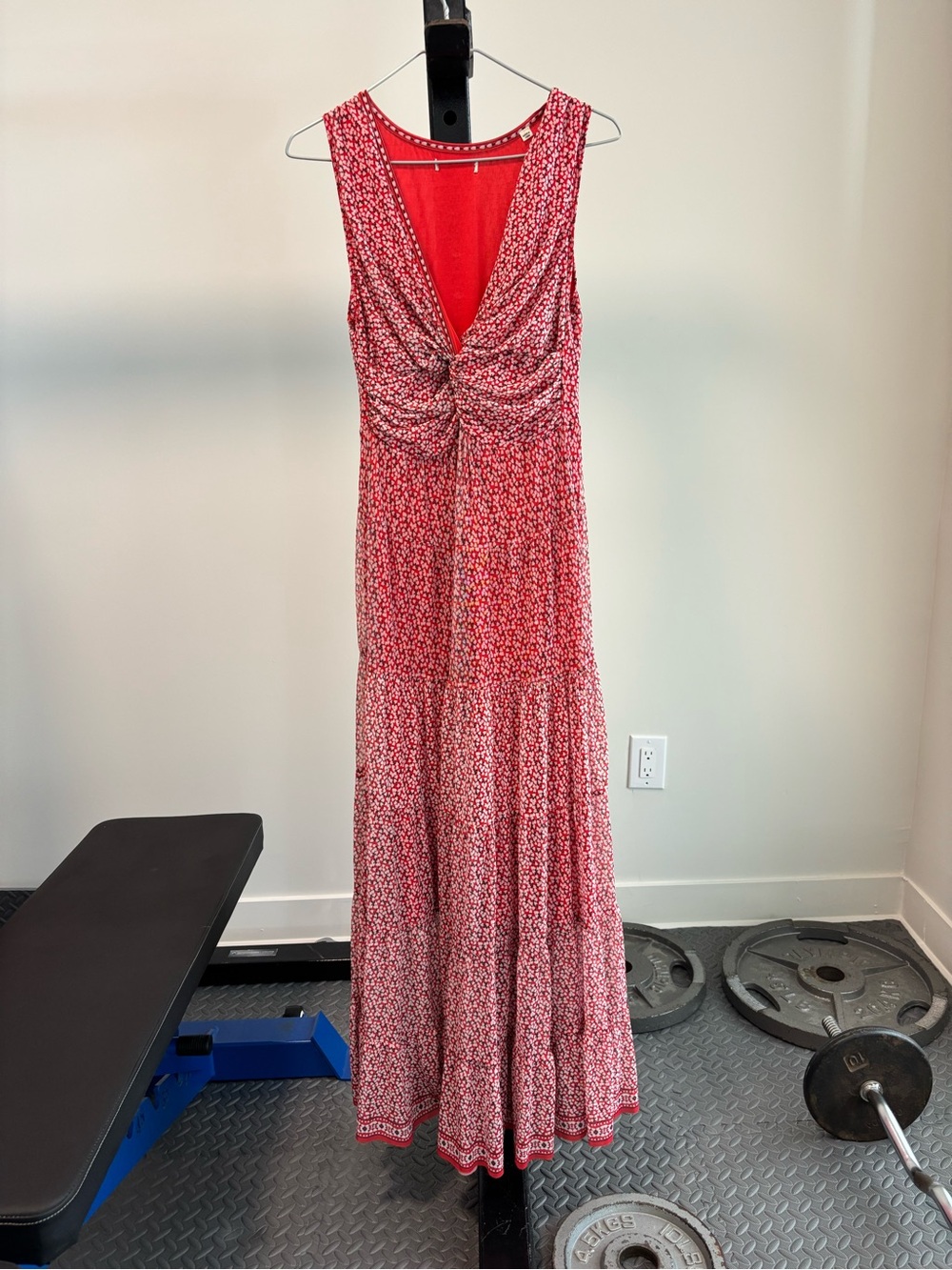 Red Floral Maxi Dress with Knot Front